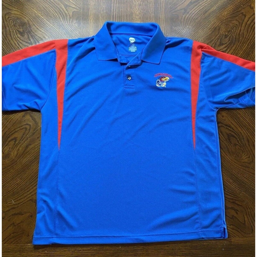 NCAA Kansas Jayhawks Polo Shirt Adult Large Red Blue Shirt Sleeve Mens
